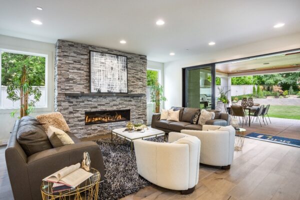 Silver Lining wall inside the living room and couches